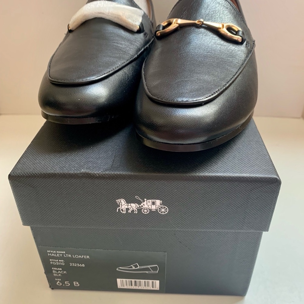 Coach Black Leather Slip-On Loafers with Gold Accent - Picture 7 of 7